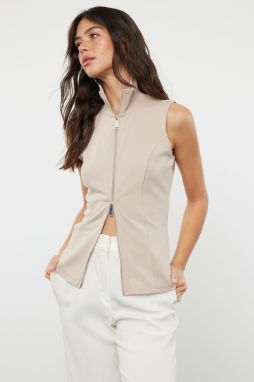Trendyol Mink High Collar Zipper Fitted Flexible Knitted Blouse