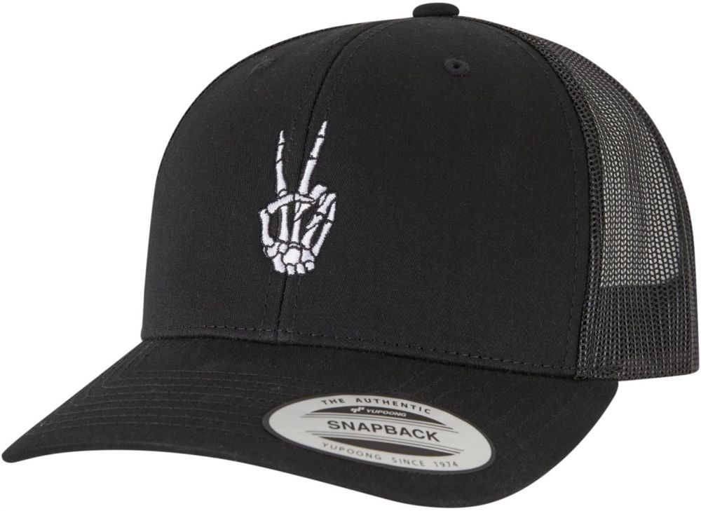 Bones Hand Peace Retro Trucker Cap Black