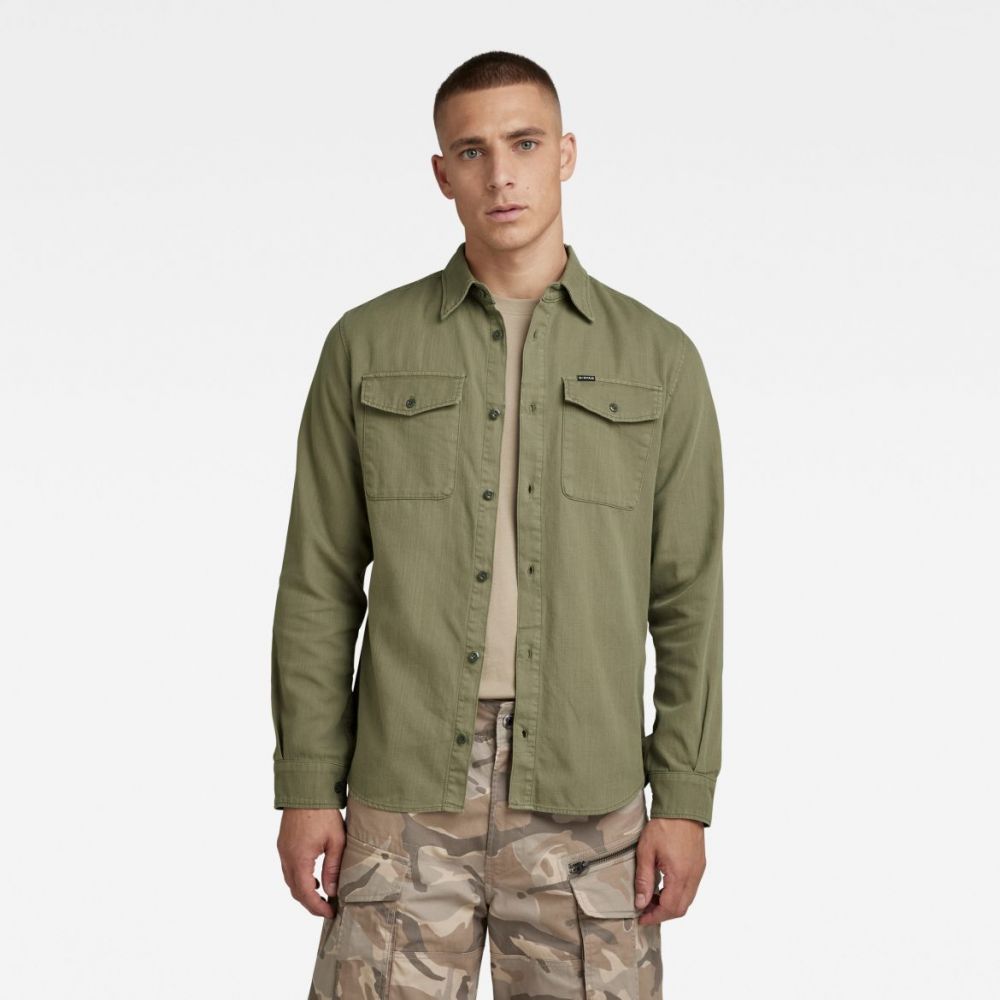 G-STAR Košeľa - Marine slim shirt l\s zelená