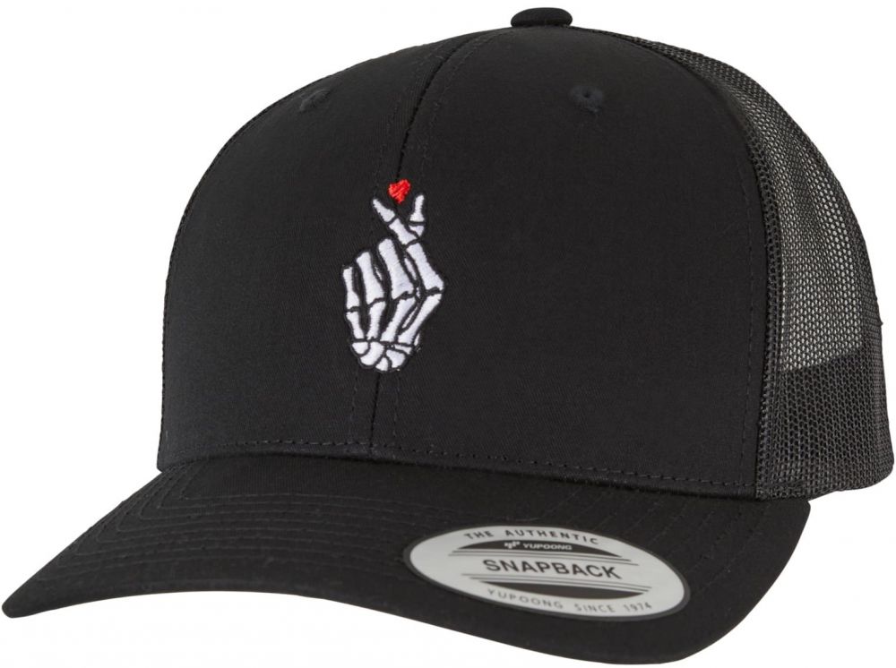 Bones Hand Heart Retro Trucker Cap Black