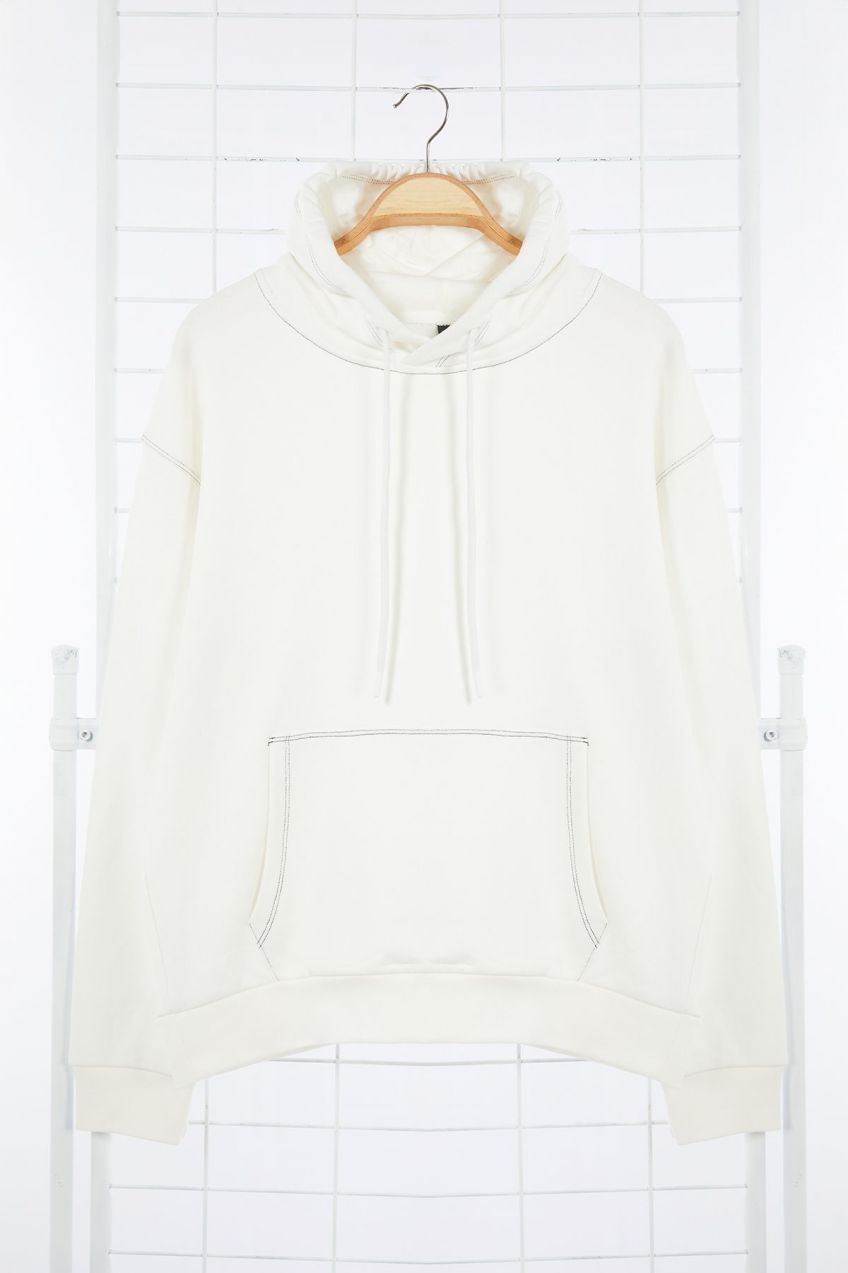 Trendyol White Premium Oversize/Wide Cut Sweatshirt with Stitching Detail