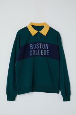 Trendyol Emerald Green Oversize/Wide Fit Shirt Collar Color Blocked Puffy Printed Cotton Sweatshirt