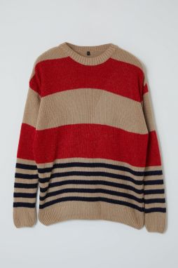 Trendyol Red Oversize Crew Neck Striped Knitwear Sweater