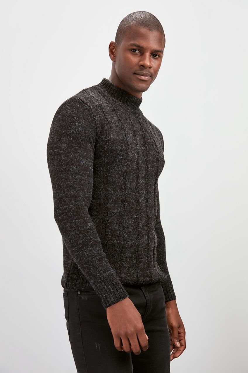Trendyol Black Slim Half Turtleneck Hair Knit Sweater