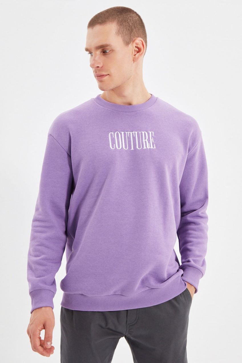 Trendyol Lilac Regular/Normal Cut Fleece/Warm Embroidered Sweatshirt