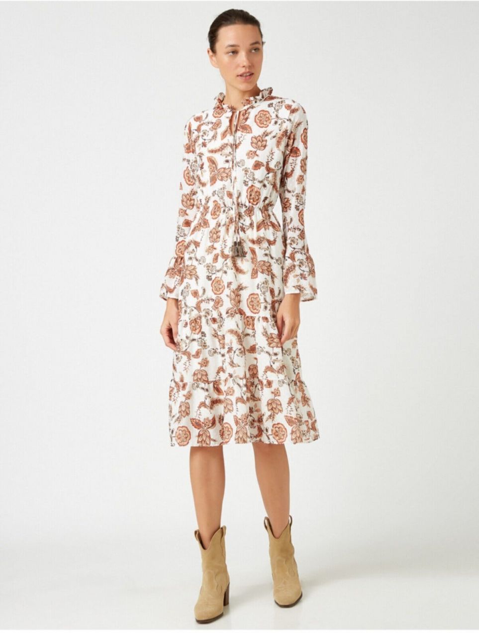 Koton Women's Brown Patterned Dress