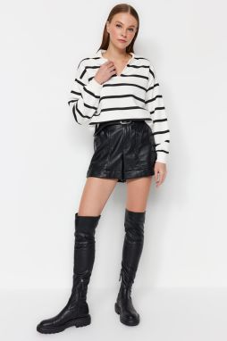 Trendyol Ecru Polo Neck Striped Thick Regular/Normal Fit Knitted Sweatshirt