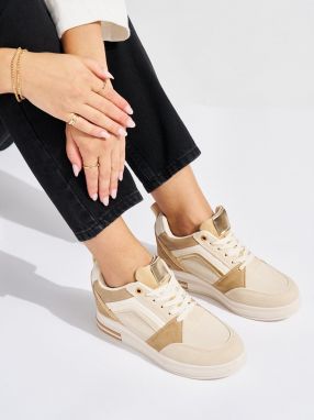 Shelvt Women's beige sneakers with a hidden wedge