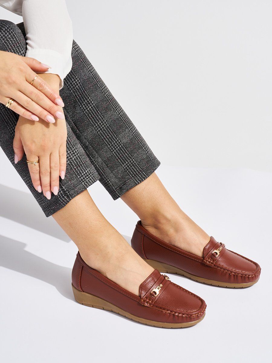 Shelvt Brown women's loafers with decoration