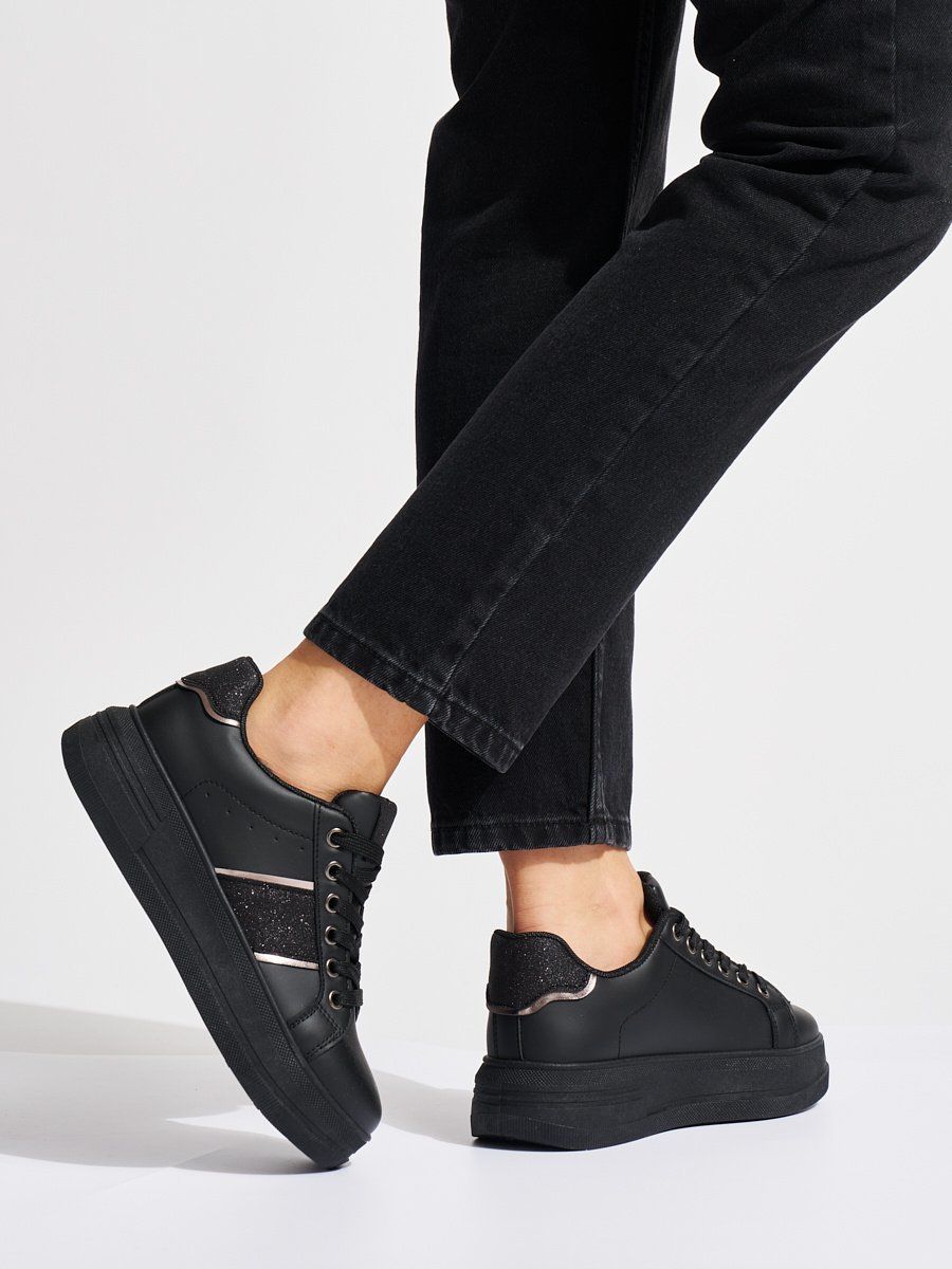 Shelvt Black women's platform sneakers