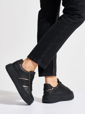 Shelvt Black women's platform sneakers