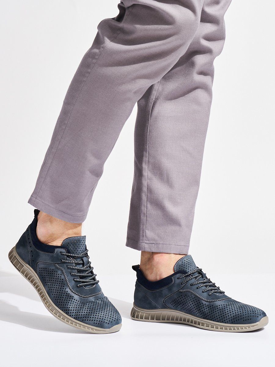 Shelvt Openwork men's navy blue shoes