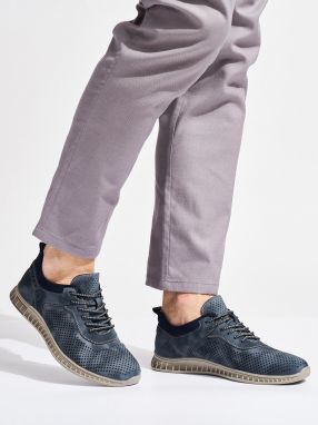 Shelvt Openwork men's navy blue shoes