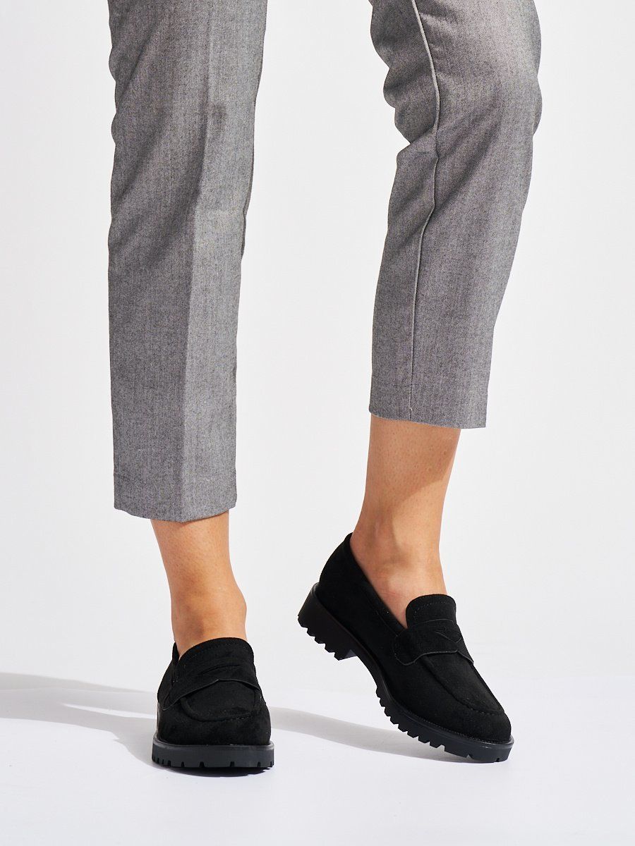 Shelvt Women's black suede loafers