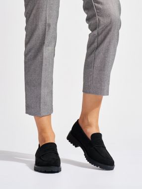 Shelvt Women's black suede loafers