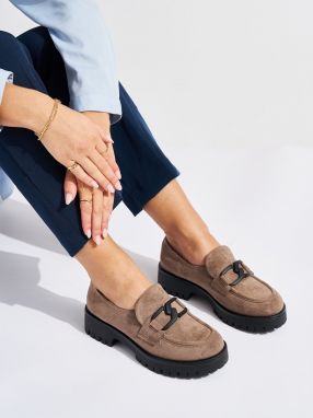 Shelvt Suede beige women's loafers