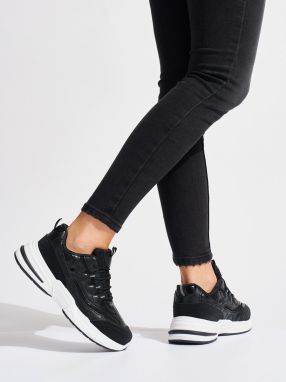 Shelvt Black women's sports shoes with a thick sole