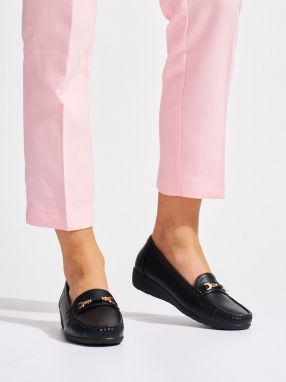 Shelvt Women's black loafers with embellishment