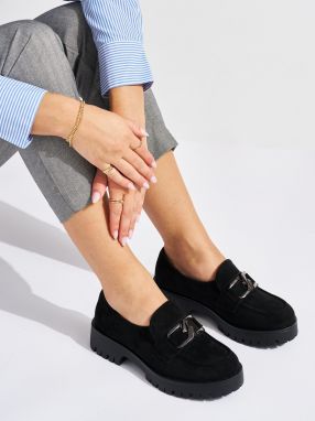 Shelvt Women's suede black loafers