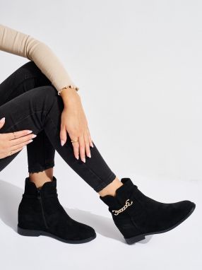 Shelvt Black suede ankle boots with a chain