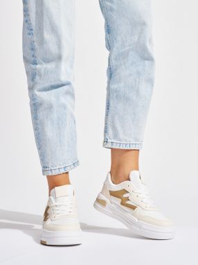 Shelvt White and beige platform sneakers
