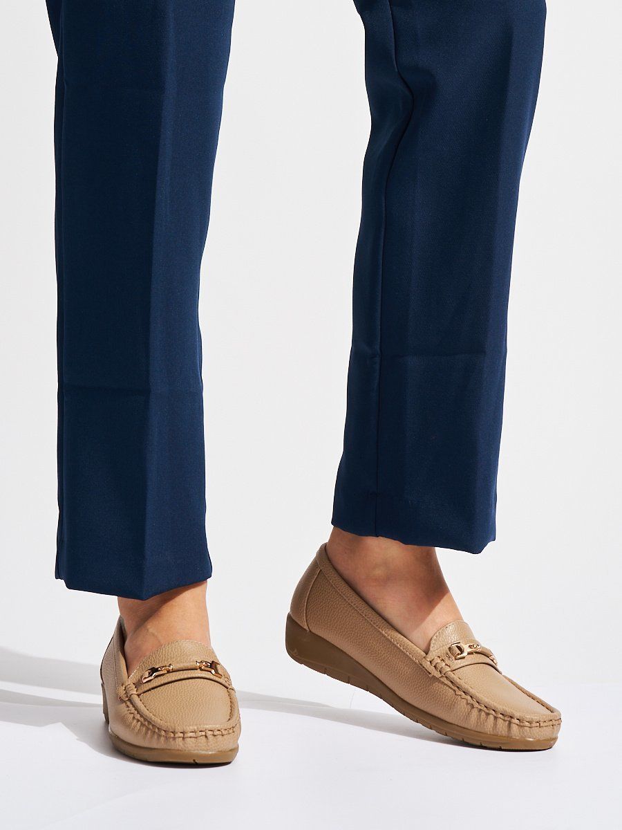 Shelvt Beige women's loafers with decoration
