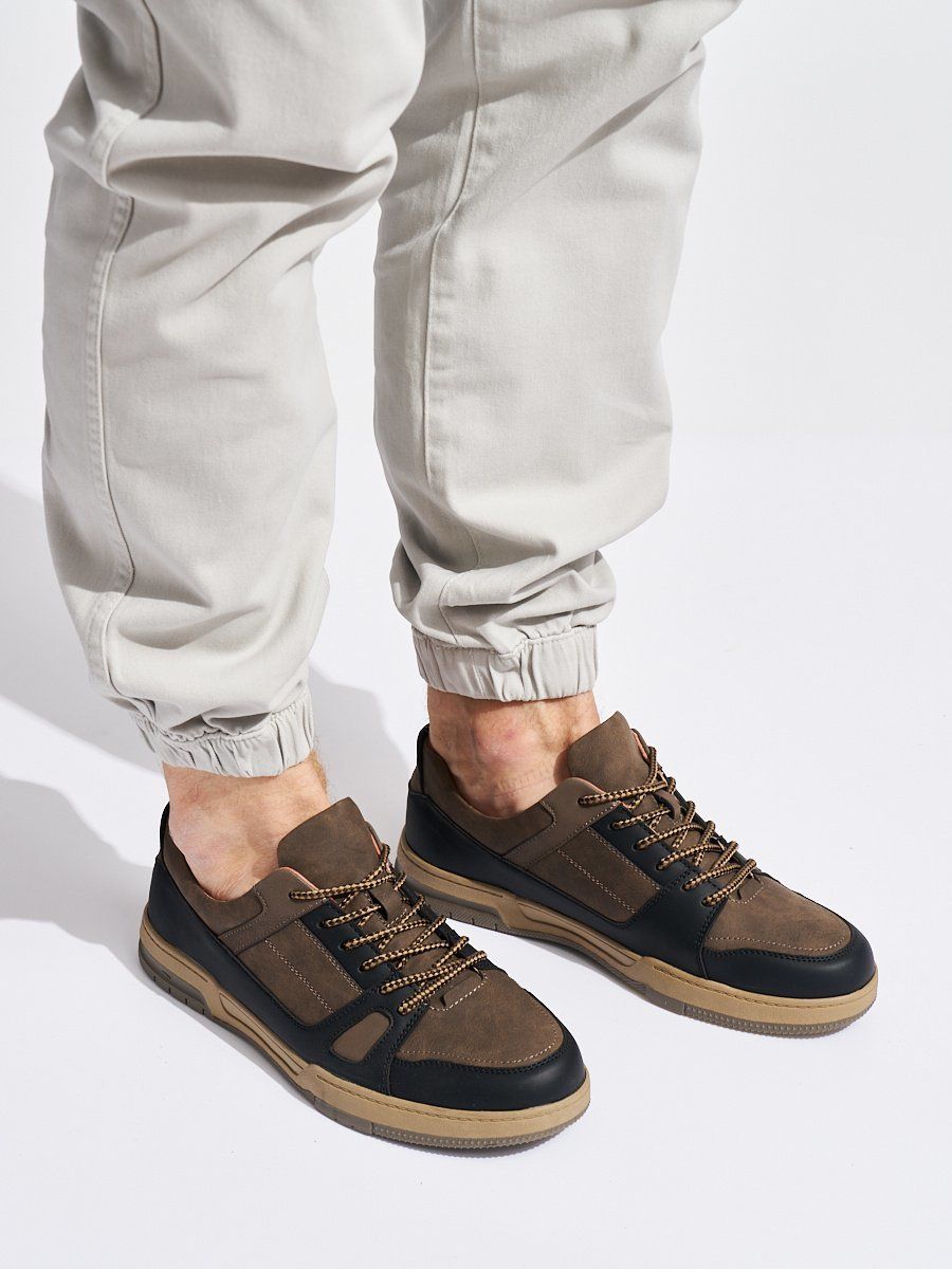 Shelvt Black & Brown Men's Sneakers