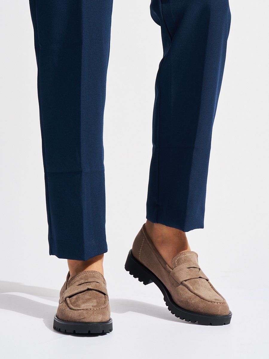 Shelvt Beige suede loafers for women