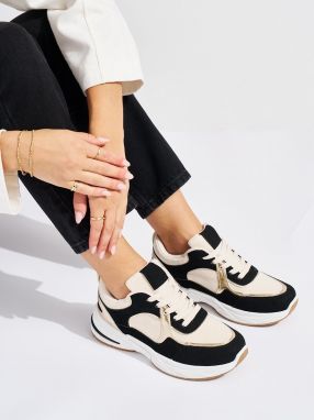 Shelvt Black and beige sneakers with a thick sole