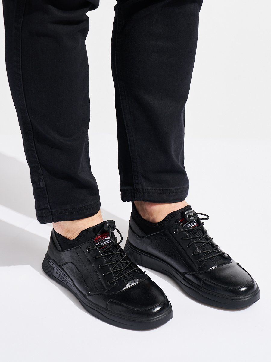 Shelvt Men's black lace-up sports shoes