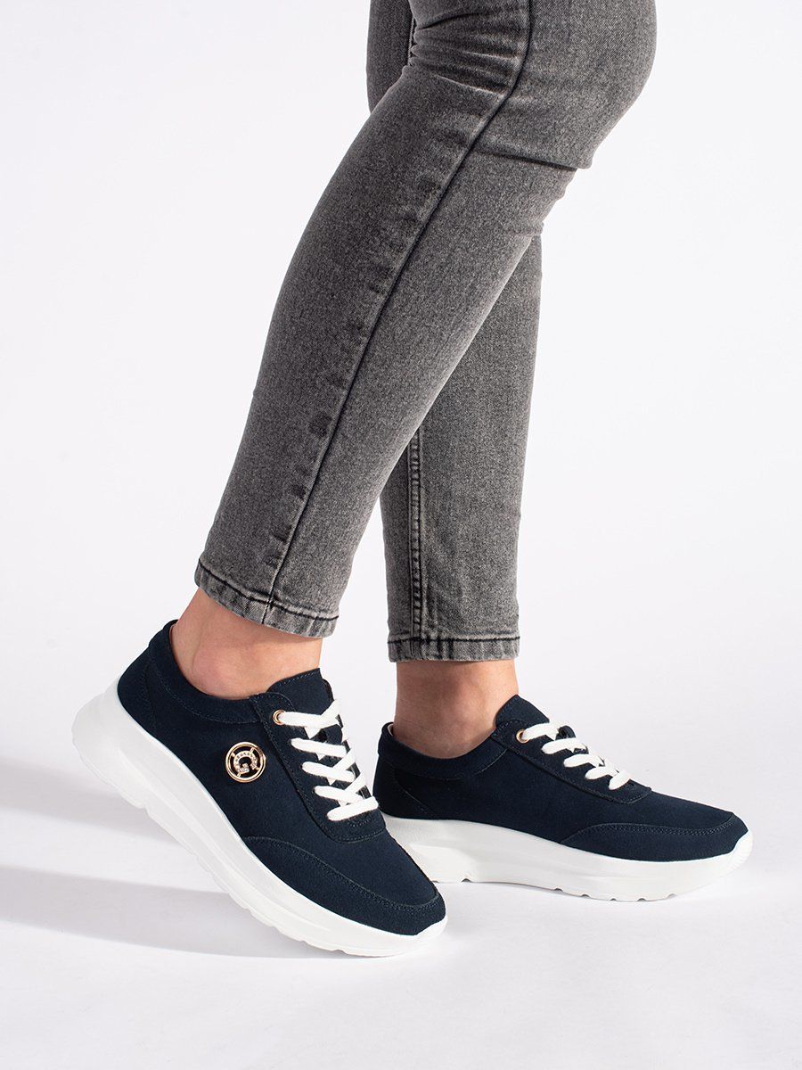 GOODIN Navy blue leather sneakers on a platform