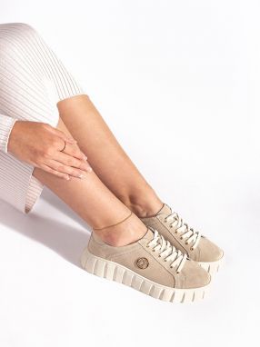 Shelvt Light beige suede leather platform shoes