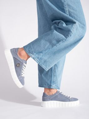 Shelvt Blue suede leather platform shoes