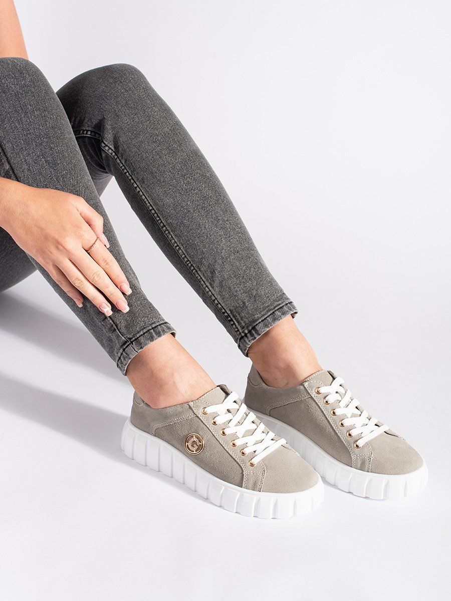 Shelvt Gray suede leather platform shoes