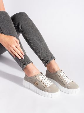 Shelvt Gray suede leather platform shoes