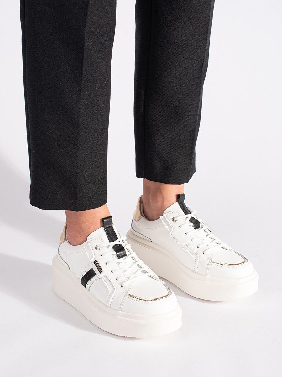 Shelvt White leather platform sneakers