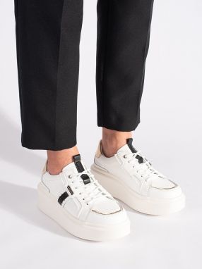 Shelvt White leather platform sneakers