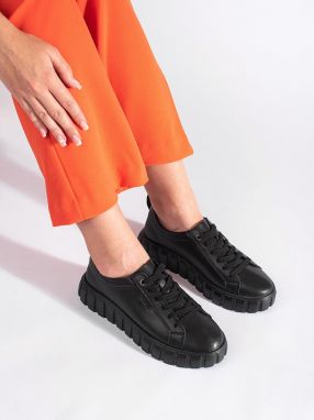 Shelvt Black leather platform shoes