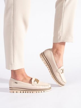 Shelvt Beige women's platform loafers