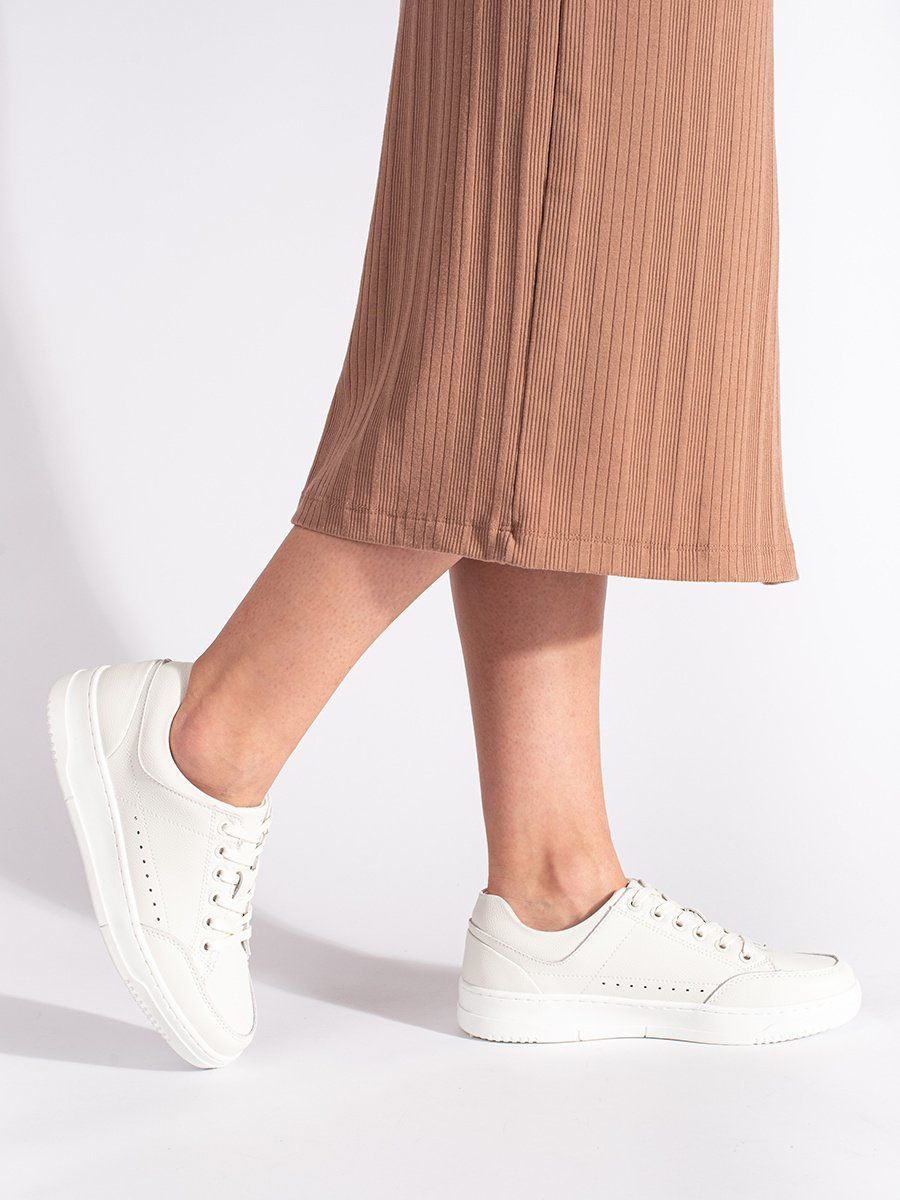 Shelvt White leather sneakers on a high platform