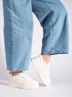 Shelvt White women's sneakers with a high sole