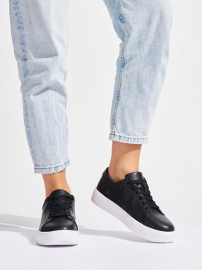 SERGIO LEONE Women's Leather Black Lace-Up Sneakers