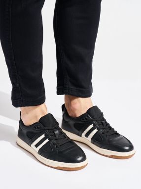 Shelvt Black faux leather trainers