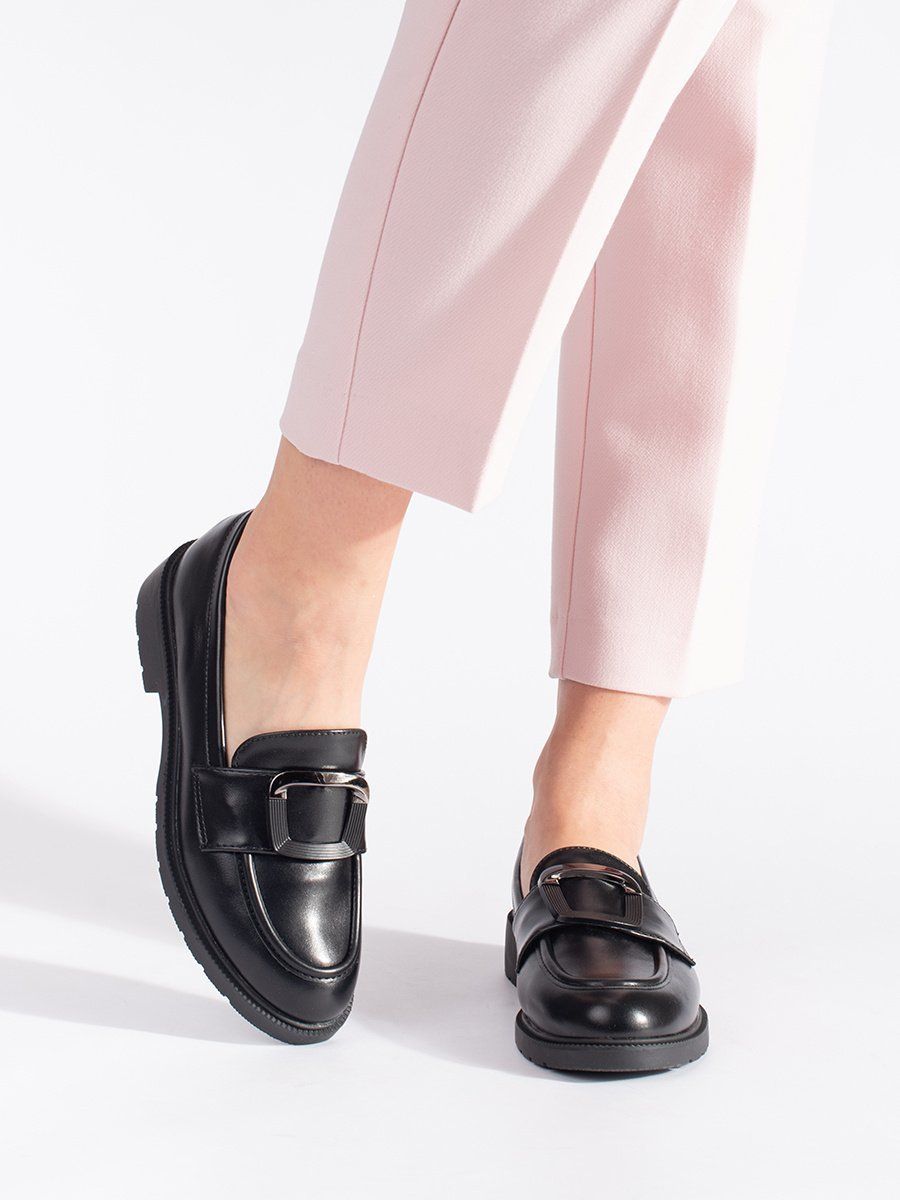 GOODIN Women's black loafers with buckle
