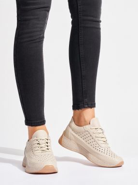 SERGIO LEONE Women's Leather Beige Sports Shoes
