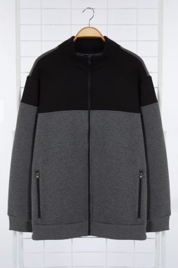Trendyol Anthracite Regular/Normal Cut Color Block Zippered Plus Size Sweatshirt