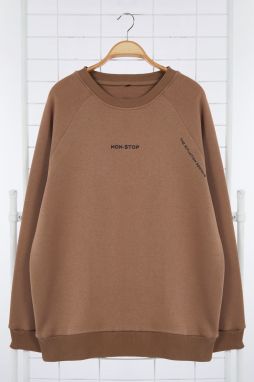 Trendyol Mink Regular/Normal Cut Raglan Sleeve Text Printed Plus Size Sweatshirt