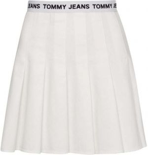 Tommy Jeans Sukňa - TJW LOGO WAISTBAND PLEATED MINI biela