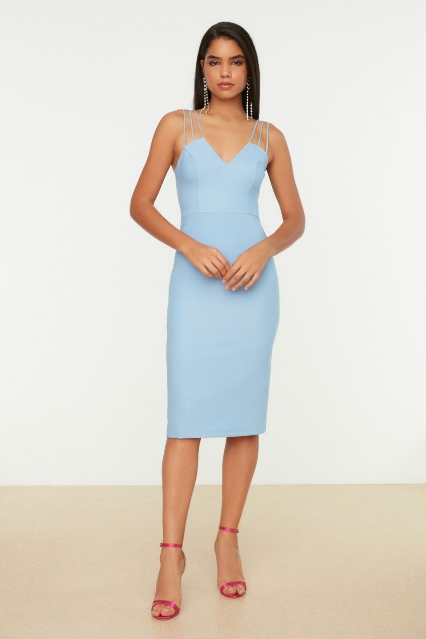 Trendyol Blue Shoulder Detailed Evening Dress