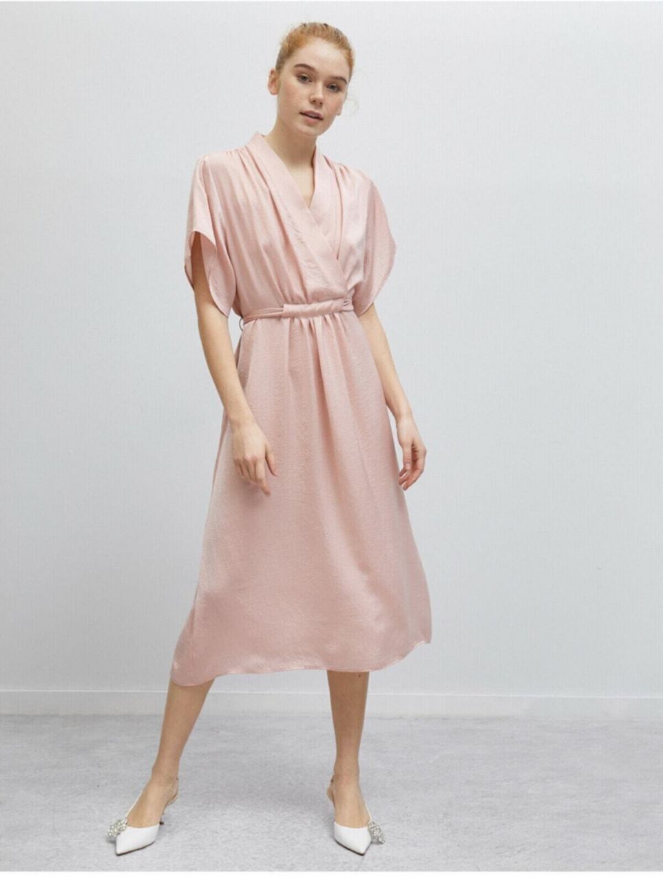 Koton Women's Pink Short Sleeve Dress with Tie Waist